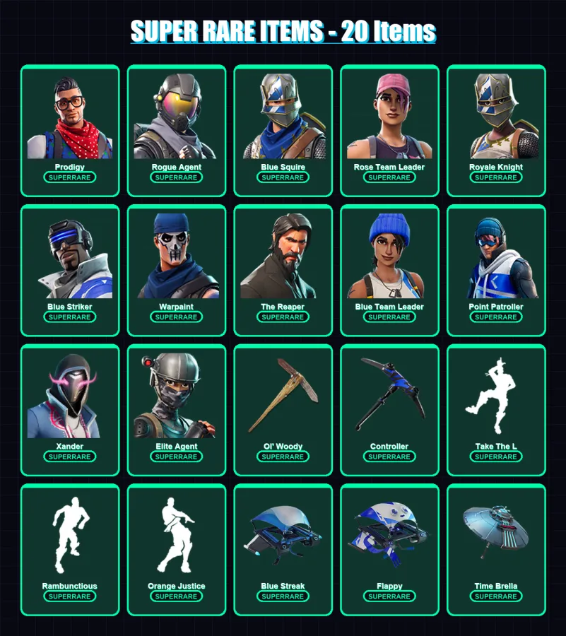[PS4/PS5/XBOX/PC] | Prodigy | Rogue Agent | Blue Squire | Rose Team Leader | Royale Knight | 66 skin | 66 pickaxe | 71 emote | 69 glider | Lv835