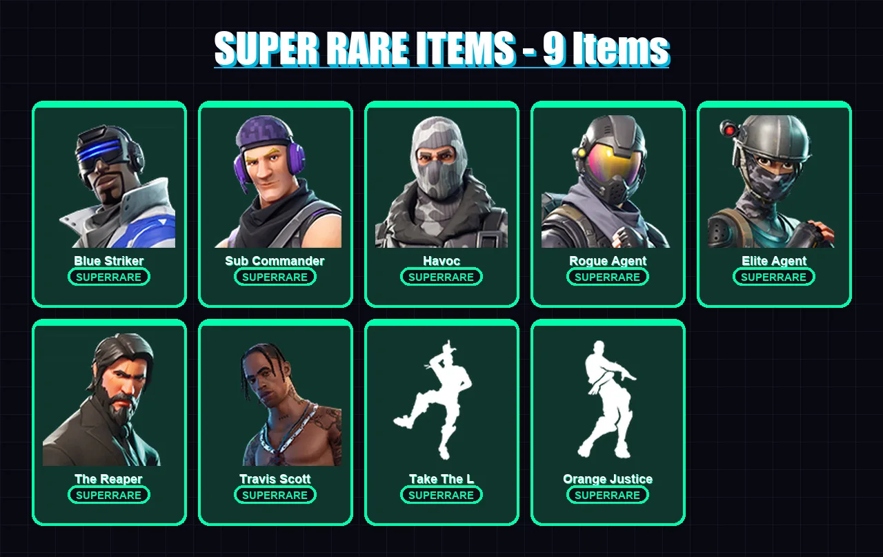 [PC/XBOX] | Blue Striker | Sub Commander | Havoc | Rogue Agent | Elite Agent | 46 skin | 41 pickaxe | 48 emote | 48 glider | Lv624