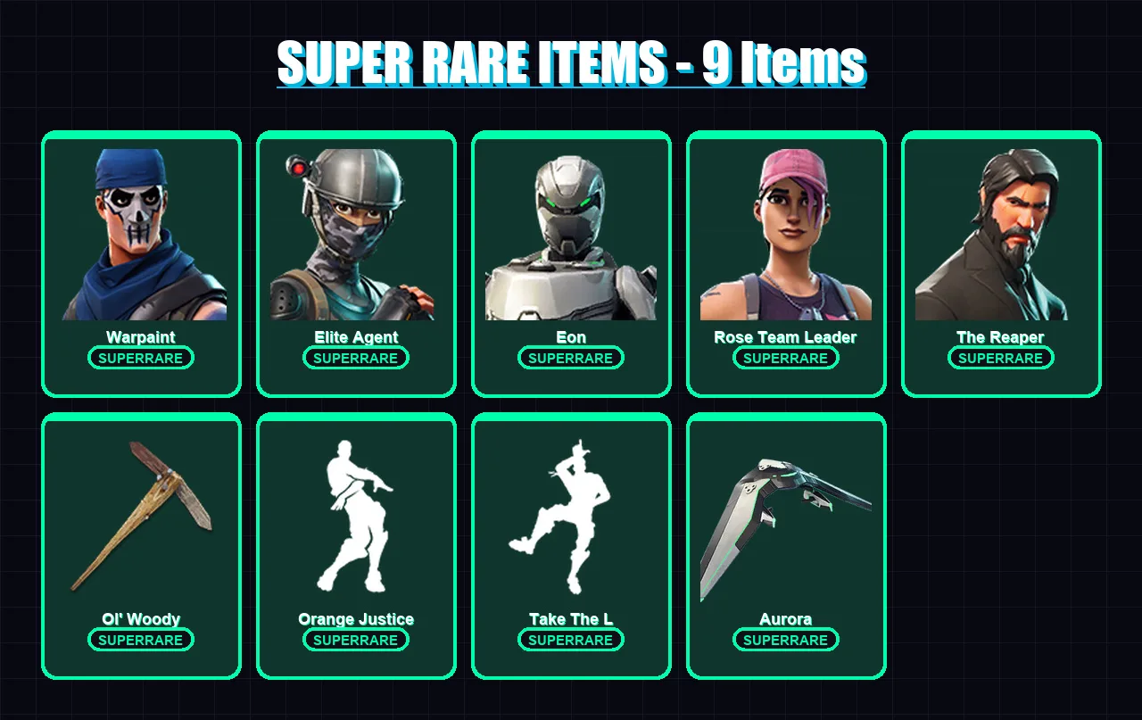 [PC/XBOX/PSN] | Warpaint | Elite Agent | Eon | Rose Team Leader | The Reaper | 156 skin | 126 pickaxe | 141 emote | 101 glider | Lv1255