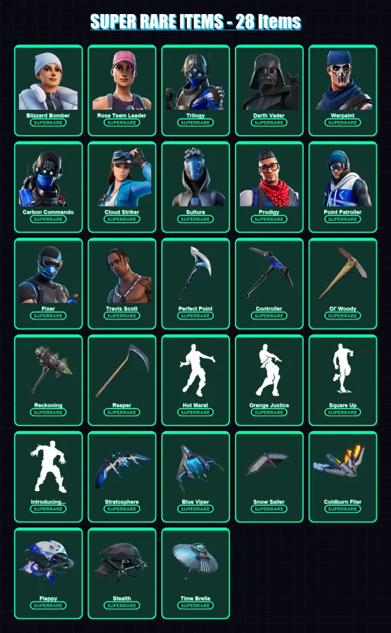 [PS4/PS5/XBOX/PC] | Blizzard Bomber | Rose Team Leader | Trilogy | Darth Vader | Warpaint | 696 skin | 597 pickaxe | 456 emote | 384 glider | Lv4629