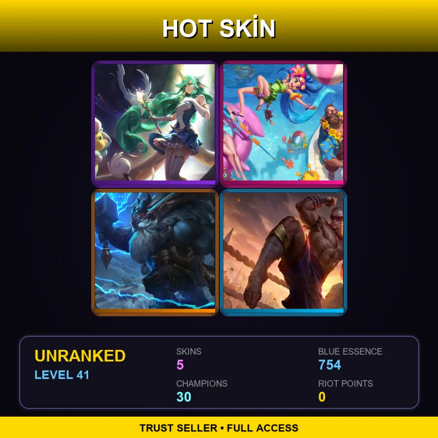 EUW | Lv41 | Unranked | 5 Skin | 30 Champ