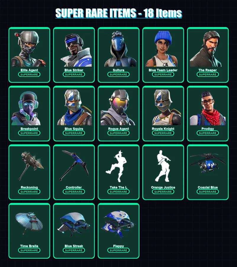 [PS4/PS5/PC] | Elite Agent | Blue Striker | Sultura | Blue Team Leader | The Reaper | 127 skin | 140 pickaxe | 154 emote | 144 glider | Lv1977
