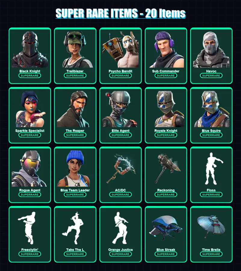 [PC/XBOX/PSN] | Black Knight | Thrilldiver | Cobalt Snowfoot | Trailblazer | Psycho Bandit | 173 skin | 183 pickaxe | 133 emote | 128 glider | Lv161
