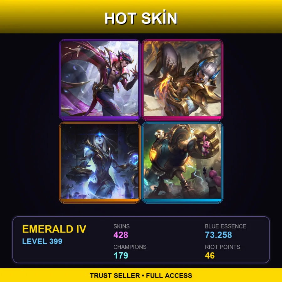 EUNE | Lv399 | Emerald IV | 428 Skin | 179 Champ — LoL account