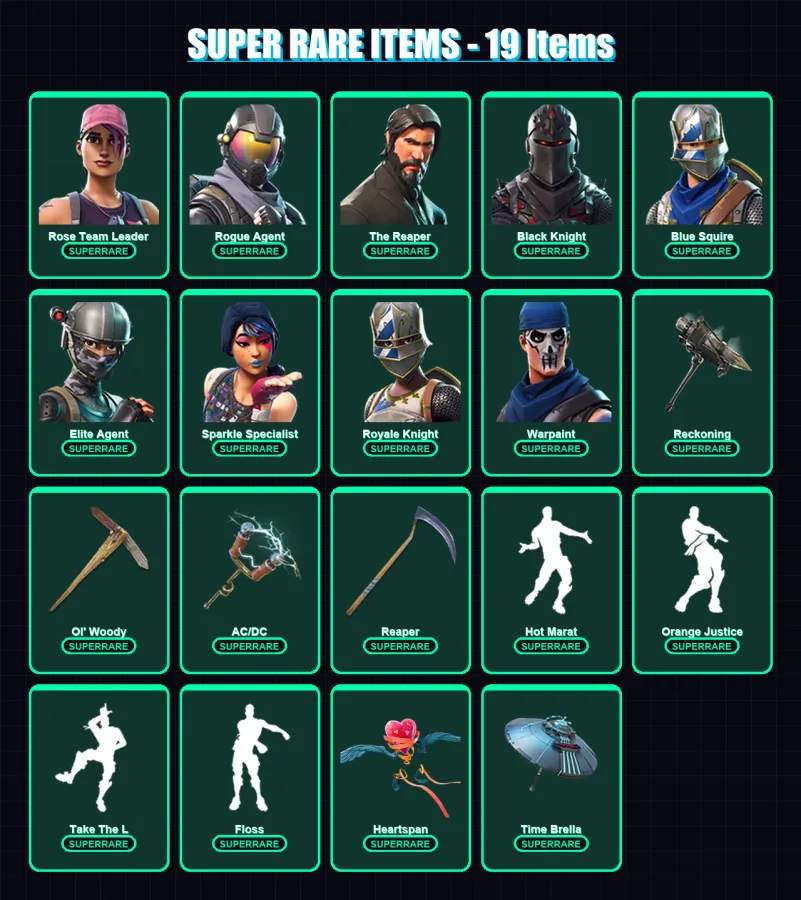 [PC/XBOX/PSN] | Rose Team Leader | Rogue Agent | The Reaper | Black Knight | Blue Squire | 146 skin | 177 pickaxe | 163 emote | 159 glider | Lv2130