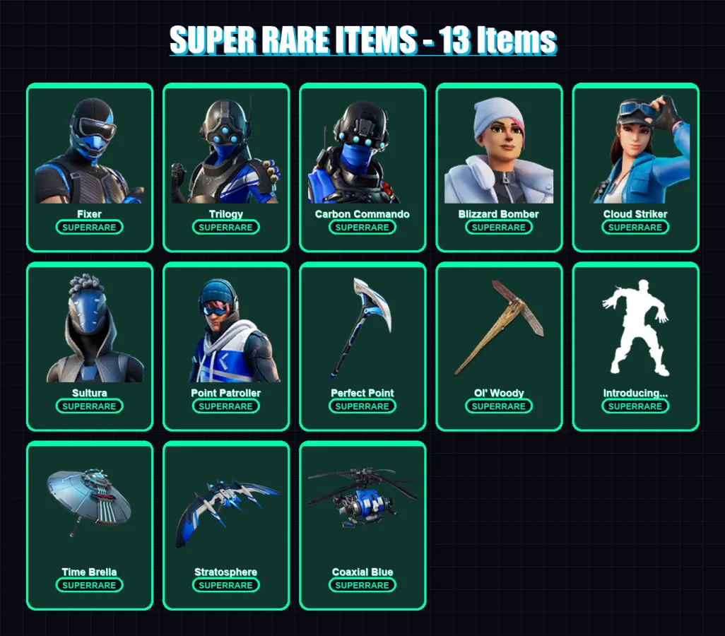 [PS4/PS5/XBOX/PC] | Fixer | Trilogy | Carbon Commando | Blizzard Bomber | Cloud Striker | 34 skin | 60 pickaxe | 44 emote | 60 glider | Lv637 — Fortnite account