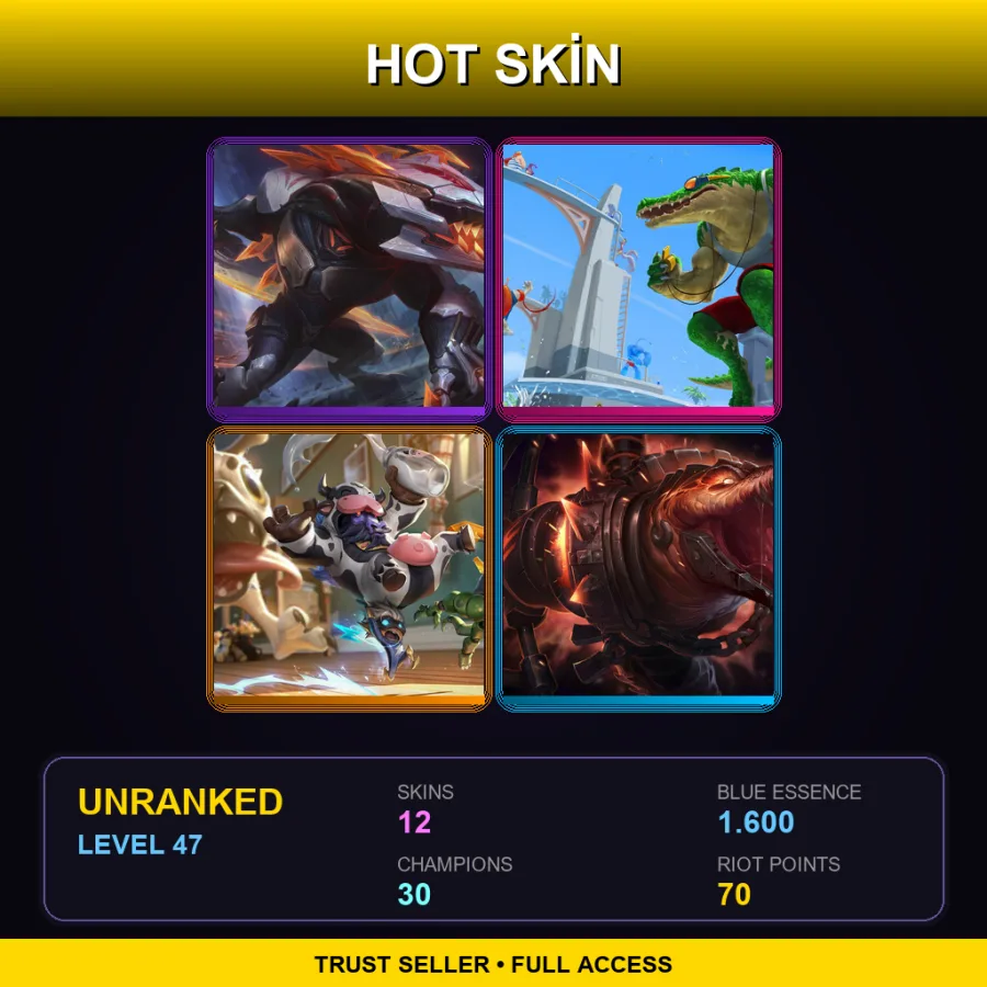 OCE | Lv47 | Unranked | 12 Skin | 30 Champ — LoL account