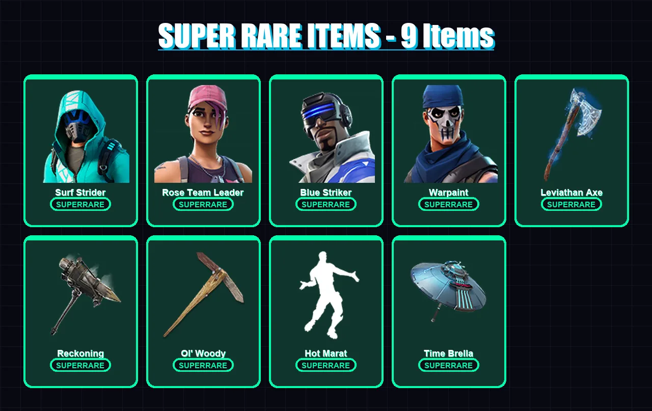 [PC/XBOX/PSN] | Surf Strider | Rose Team Leader | Blue Striker | Warpaint | Spire Assassin | 168 skin | 152 pickaxe | 130 emote | 122 glider | Lv180 — Fortnite account