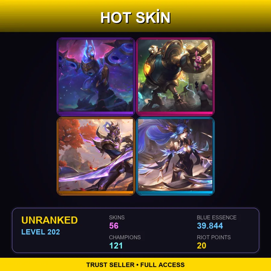 TR | Lv202 | Unranked | 56 Skin | 121 Champ — LoL account