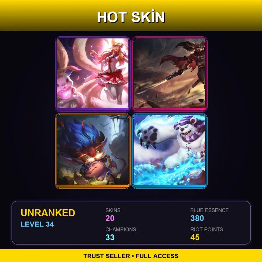 EUW | Star Guardian Ahri | High Noon Yasuo | Dragon Trainer Heimerdinger | Frostfire Annie | 20 Skin | 33 Champ | Lv34