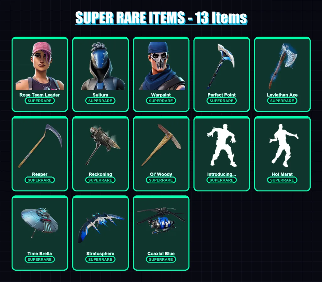 [PC/XBOX] | Rose Team Leader | Sultura | Warpaint | Ronin | Calamity | 270 skin | 311 pickaxe | 234 emote | 237 glider | Lv3358