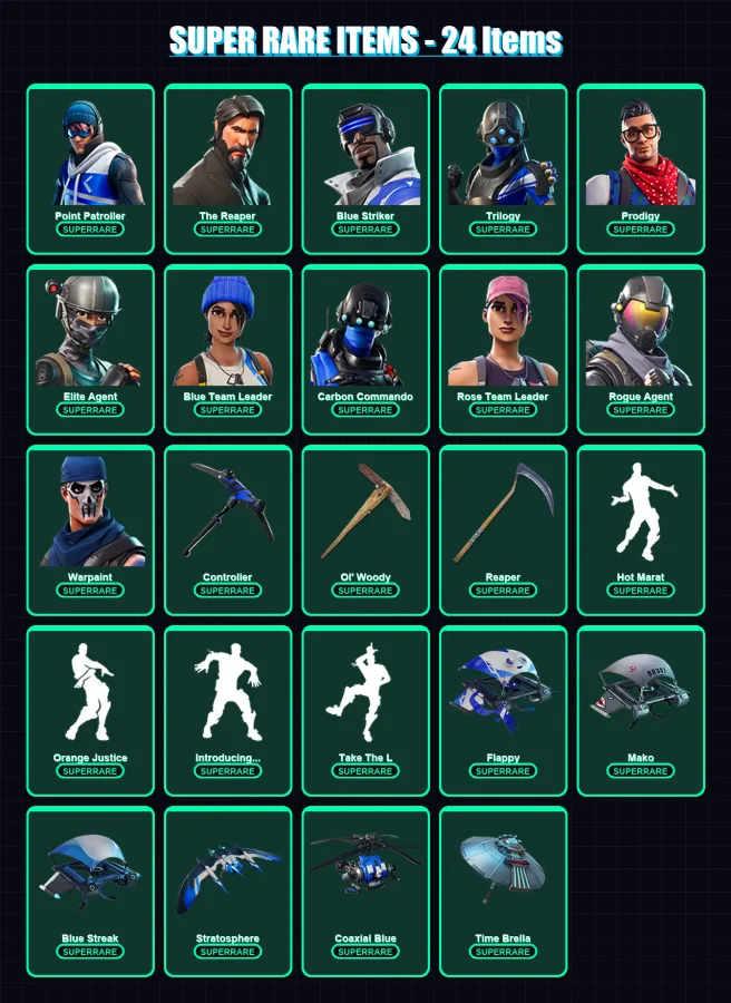 [PC/XBOX] | Point Patroller | The Reaper | Blue Striker | Trilogy | Prodigy | 112 skin | 107 pickaxe | 109 emote | 106 glider | Lv1510