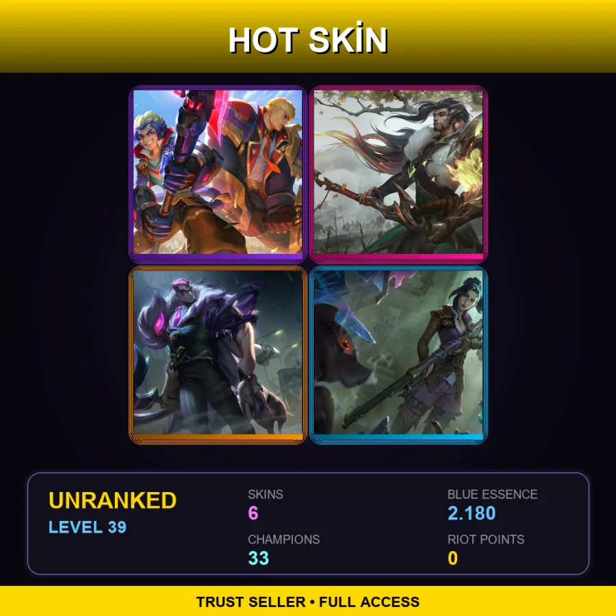 EUNE | Lv39 | Unranked | 6 Skin | 33 Champ — LoL account