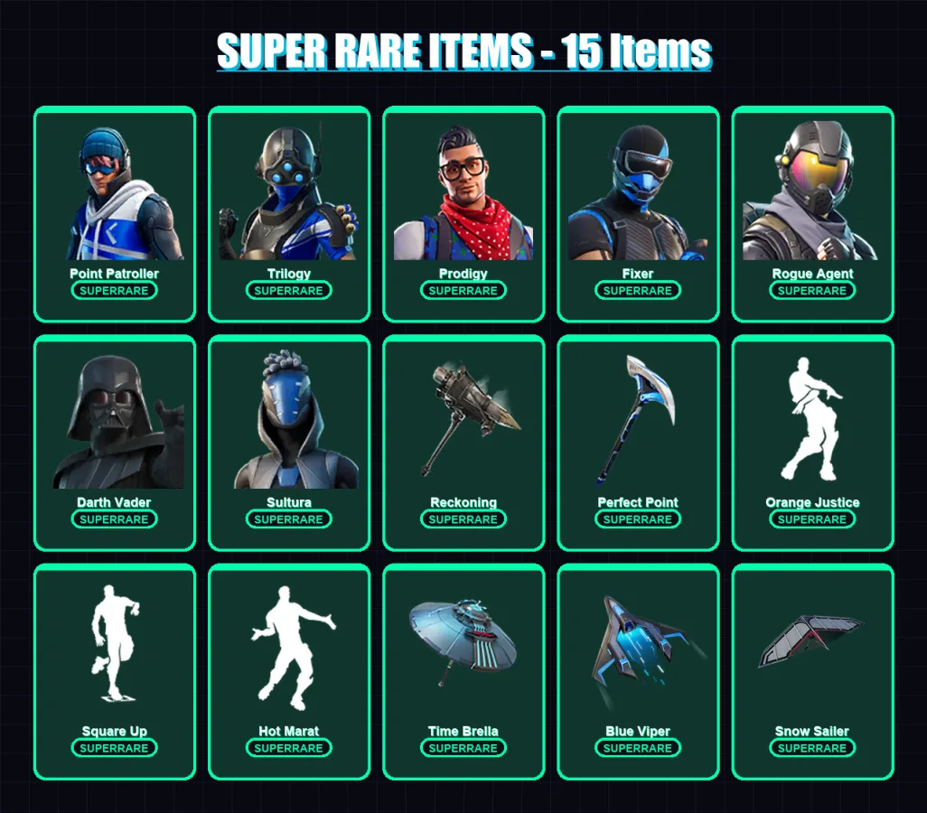 [PC/XBOX] | Point Patroller | Trilogy | Prodigy | Fixer | Rogue Agent | 268 skin | 317 pickaxe | 260 emote | 223 glider | Lv3568