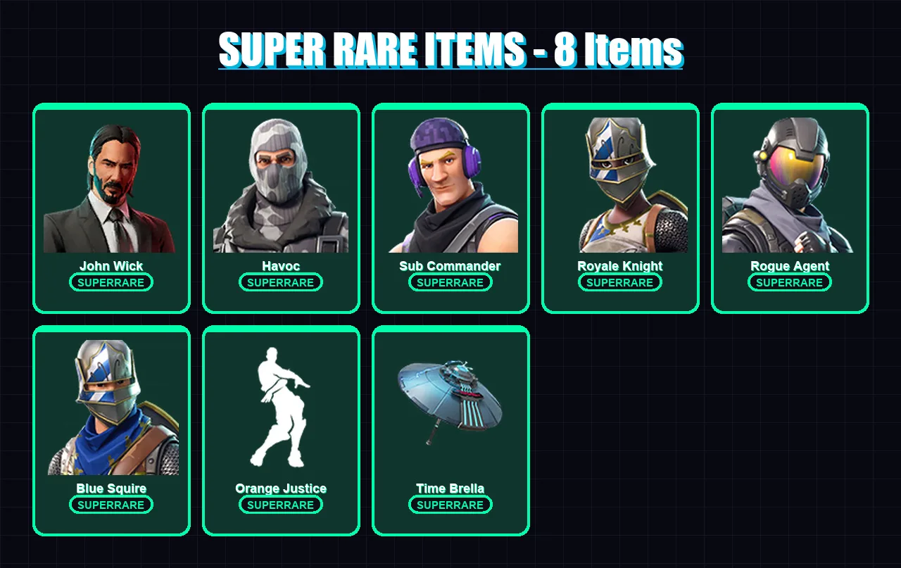 [PC/XBOX/PSN] | John Wick | Havoc | Sub Commander | Royale Knight | Rogue Agent | 32 skin | 31 pickaxe | 40 emote | 36 glider | Lv614 — Fortnite account