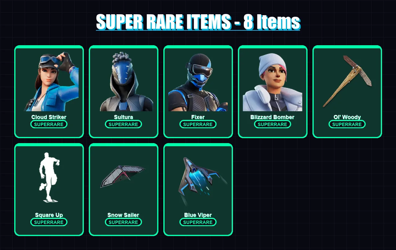 [PS4/PS5/XBOX/PC] | Cloud Striker | Sultura | Fixer | Blizzard Bomber | Dylan | 176 skin | 209 pickaxe | 158 emote | 106 glider | Lv1159