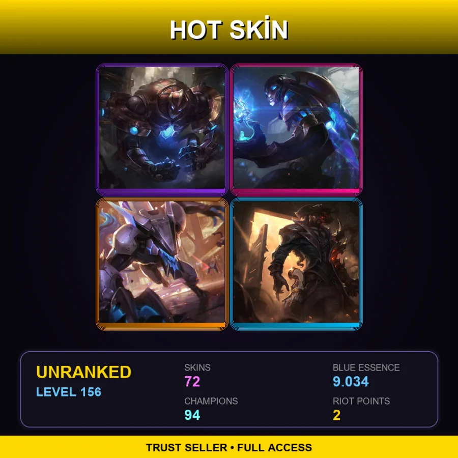 SG | Lv156 | Unranked | 72 Skin | 94 Champ — LoL account
