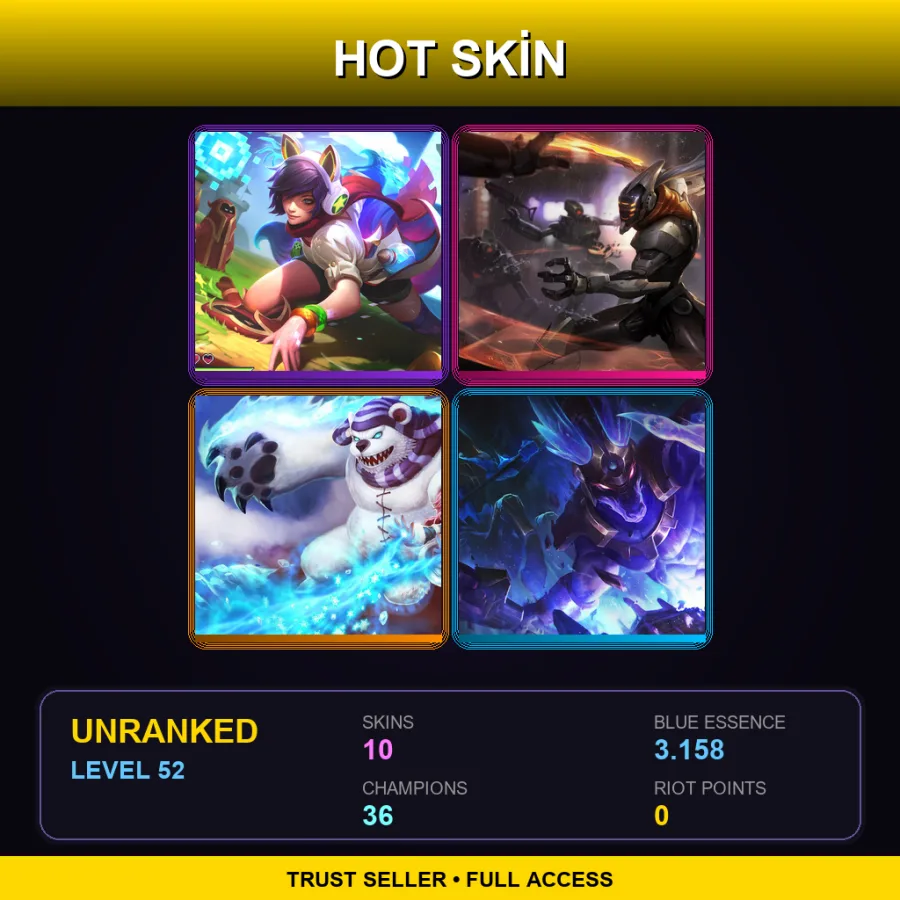 LAS | Lv52 | Unranked | 10 Skin | 36 Champ — LoL account