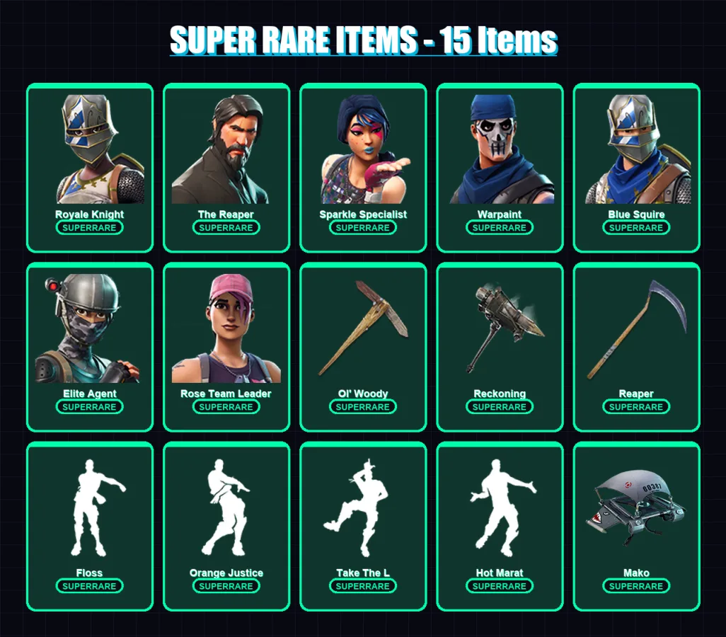 [PC/XBOX/PSN] | Royale Knight | The Reaper | Sparkle Specialist | Warpaint | Blue Squire | 110 skin | 92 pickaxe | 105 emote | 95 glider | Lv1387 — Fortnite account
