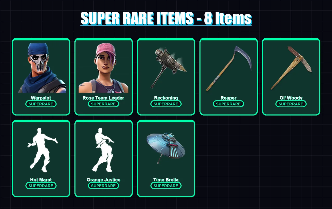 [PC/XBOX] | Warpaint | Rose Team Leader | Joey | Hybrid | Rox | 114 skin | 103 pickaxe | 98 emote | 100 glider | Lv1286