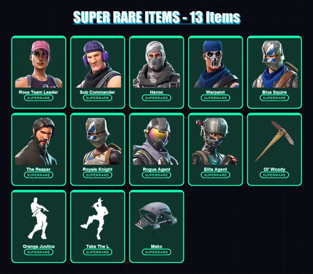 [PC/PSN] | Rose Team Leader | Sub Commander | Havoc | Warpaint | Blue Squire | 46 skin | 41 pickaxe | 56 emote | 43 glider | Lv536