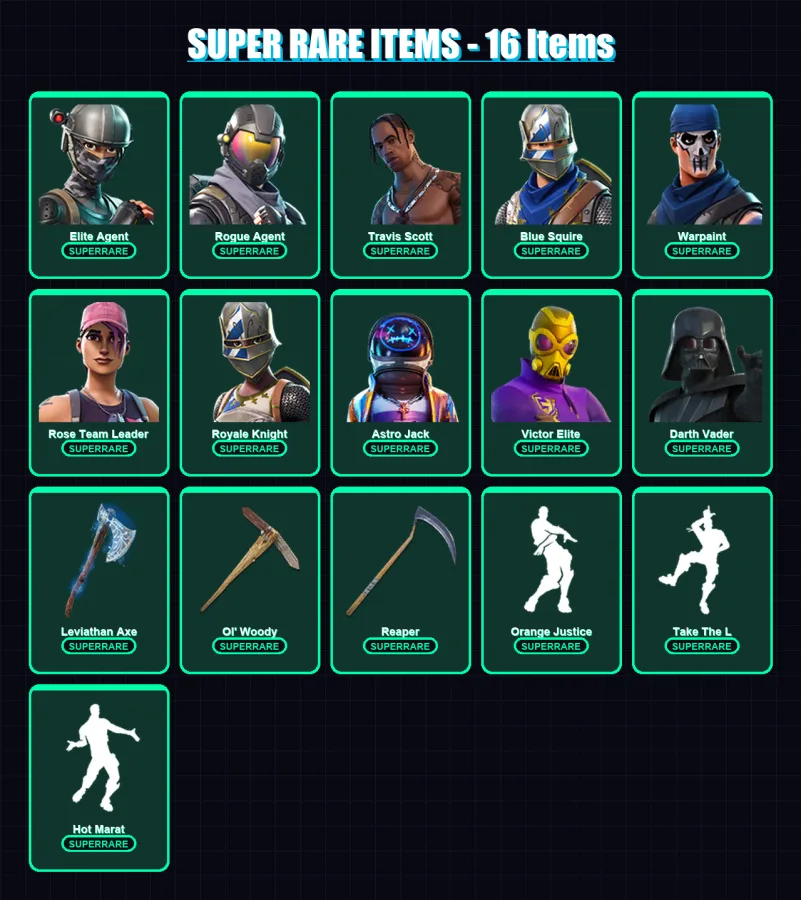 [PC/PSN] | Elite Agent | Rogue Agent | Travis Scott | Blue Squire | Warpaint | 184 skin | 146 pickaxe | 147 emote | 125 glider | Lv1995