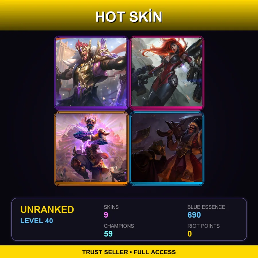 LAN | Lv40 | Unranked | 9 Skin | 59 Champ — LoL account