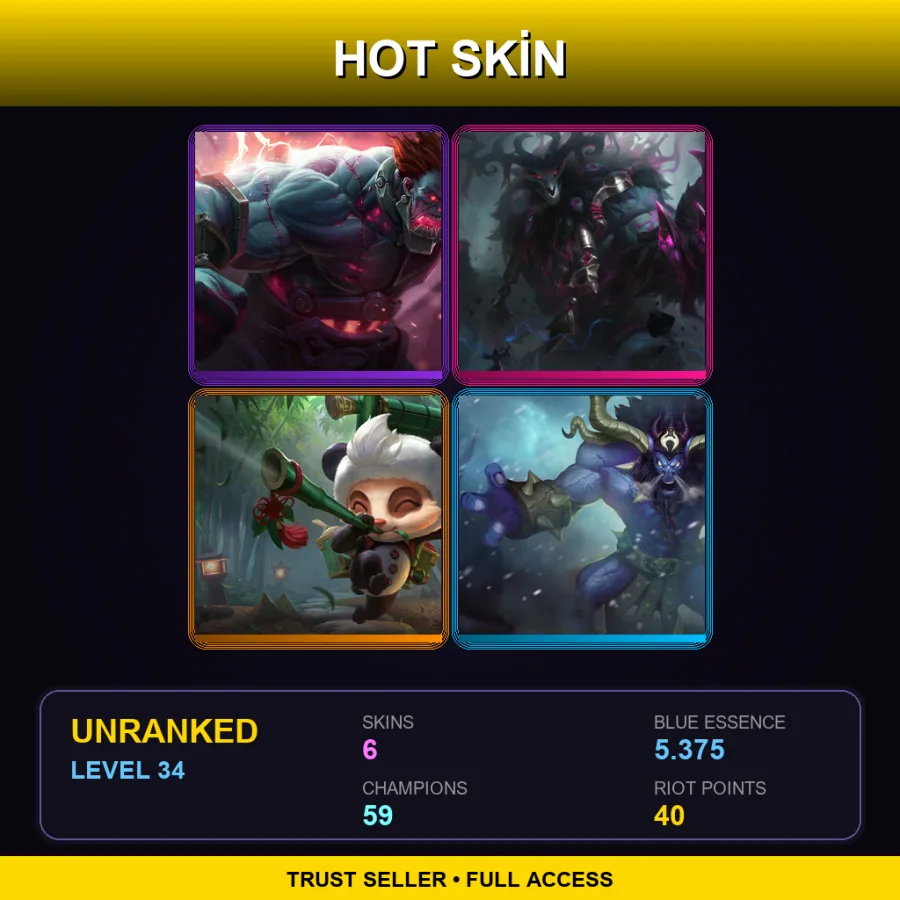 EUW | Lv34 | Unranked | 6 Skin | 59 Champ — LoL account
