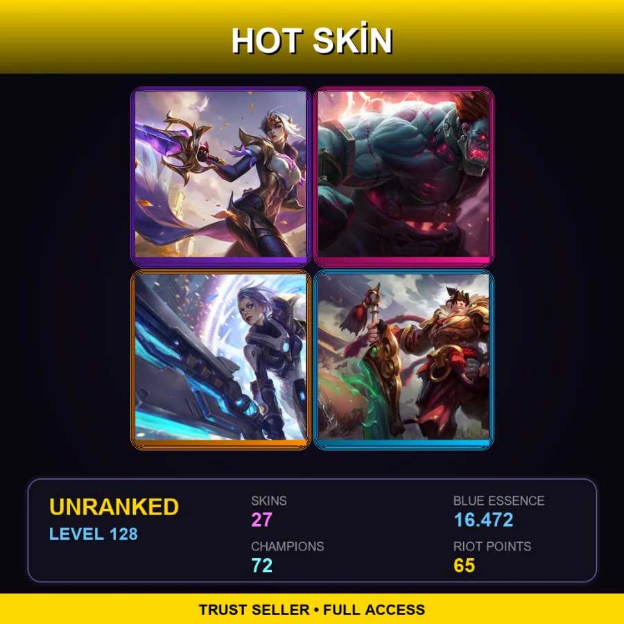 NA | Lv128 | Unranked | 27 Skin | 72 Champ — Eternal Sword Yi