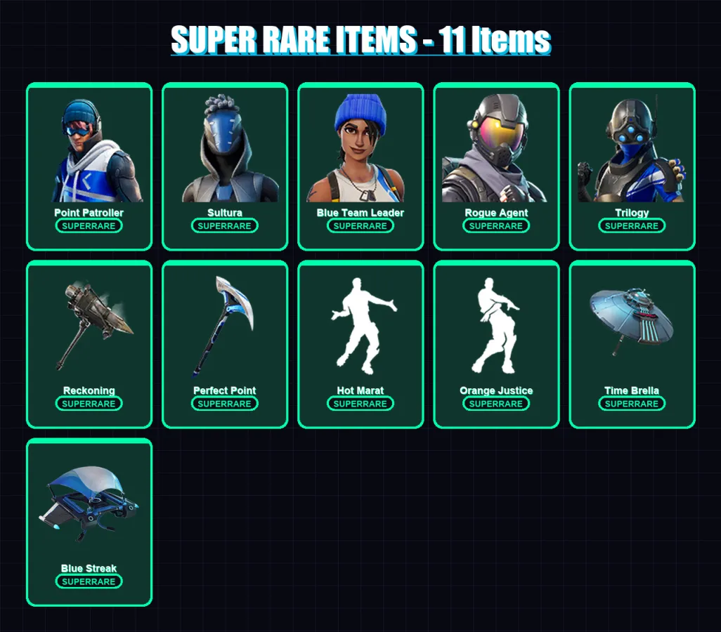 [PC/XBOX] | Point Patroller | Sultura | Blue Team Leader | Rogue Agent | Trilogy | 87 skin | 96 pickaxe | 100 emote | 89 glider | Lv1158