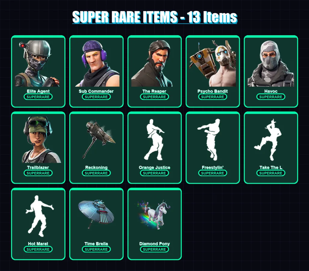 [PC/XBOX/PSN] | Elite Agent | Sub Commander | The Reaper | Psycho Bandit | Havoc | 42 skin | 29 pickaxe | 38 emote | 42 glider | Lv544