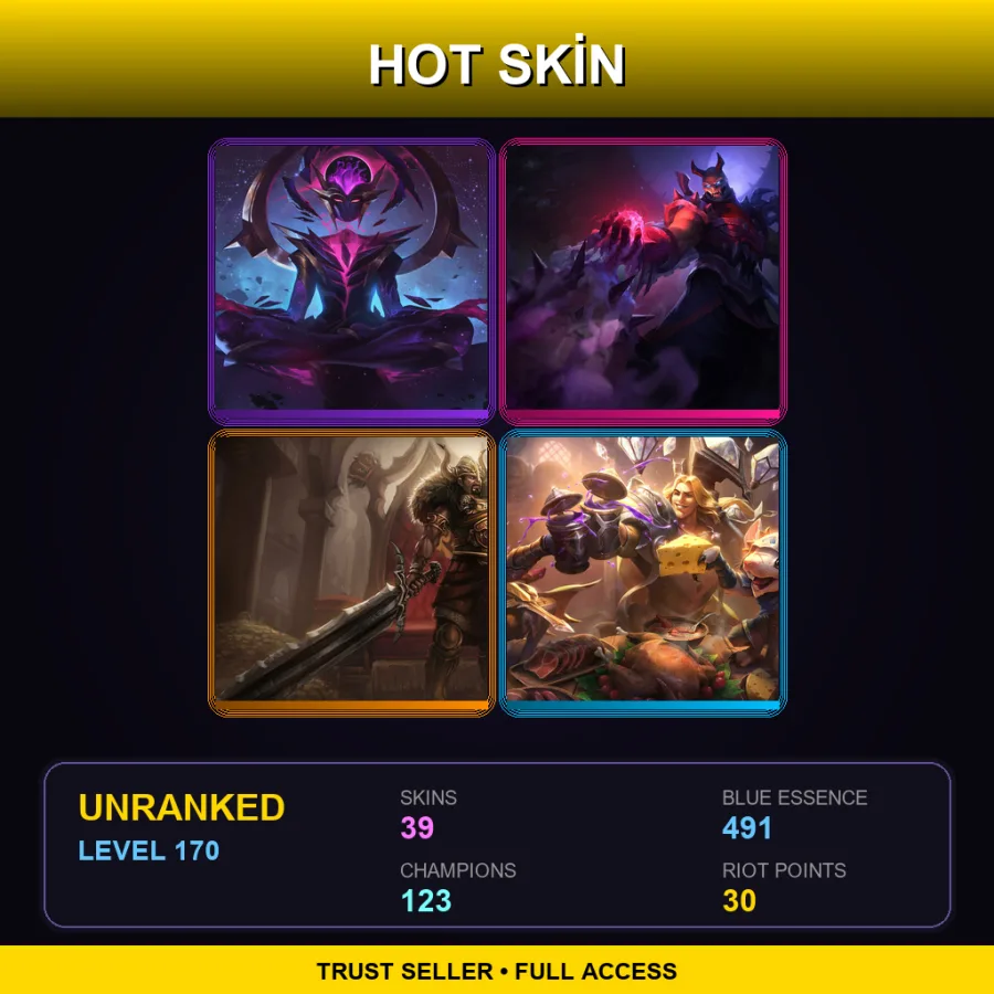 LAN | Lv170 | Unranked | 39 Skin | 123 Champ — LoL account