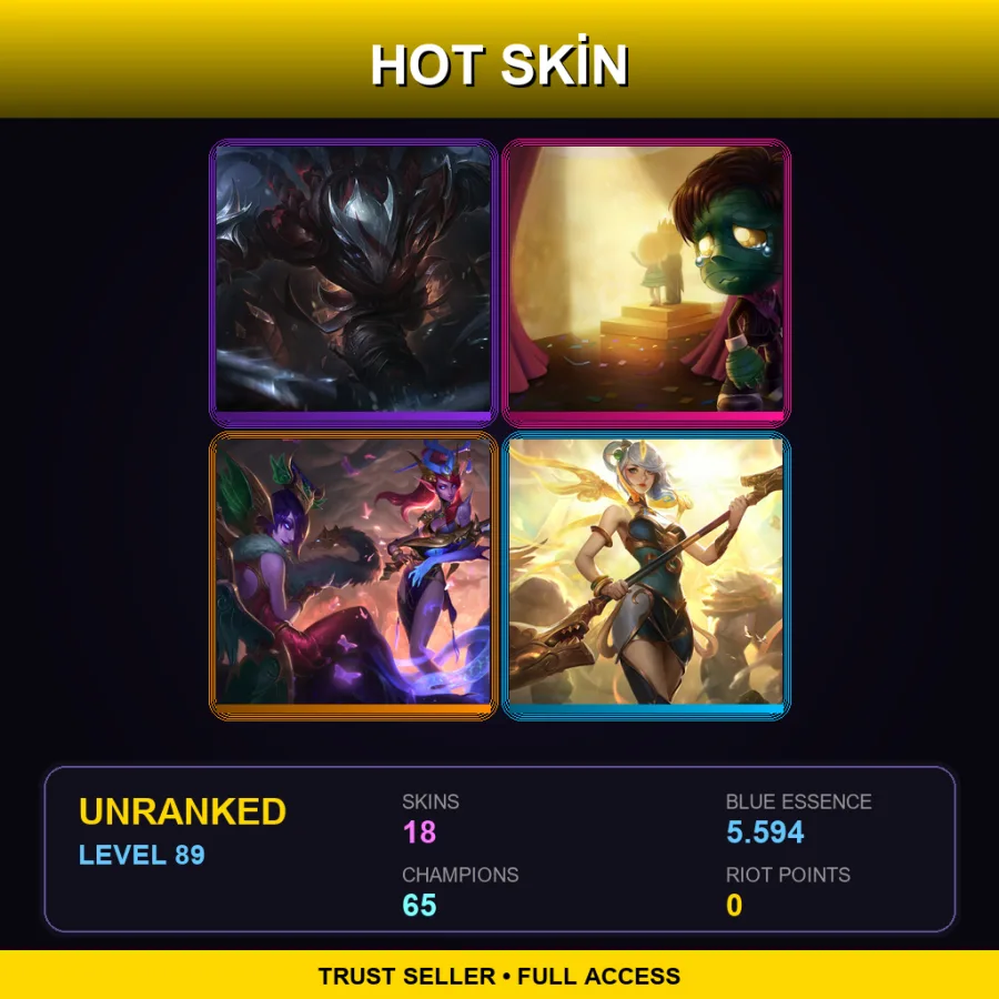 EUW | Lv89 | Unranked | 18 Skin | 65 Champ