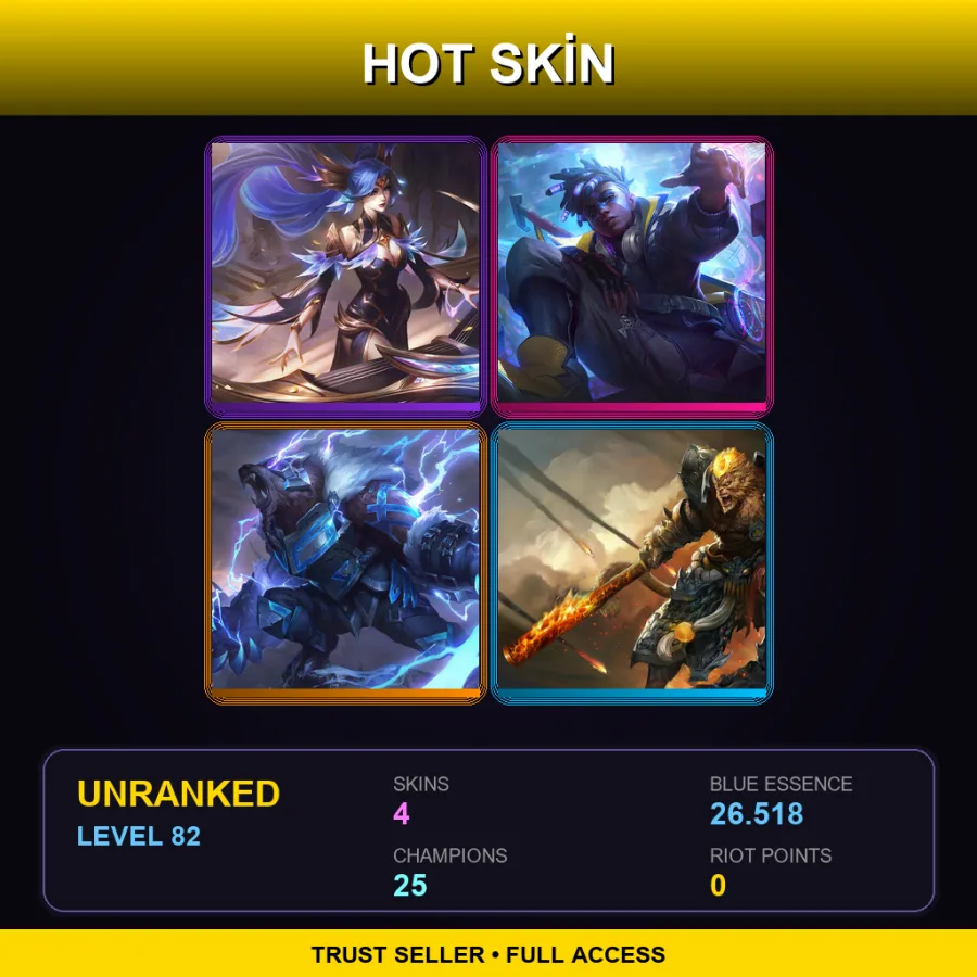 OCE | Lv82 | Unranked | 4 Skin | 25 Champ — LoL account