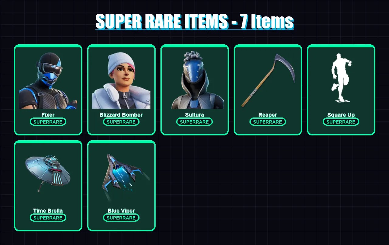 [PS4/PS5/XBOX/PC] | Fixer | Blizzard Bomber | Sultura | Joltara | Spectra Knight | 88 skin | 99 pickaxe | 84 emote | 75 glider | Lv1287