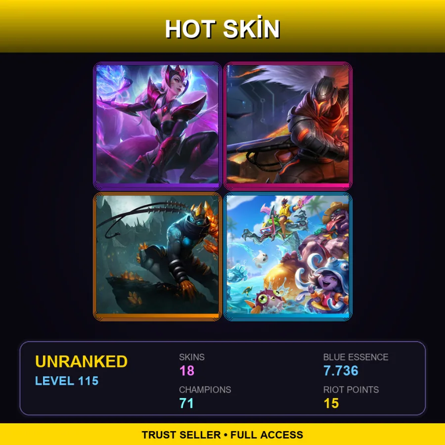 EUNE | Lv115 | Unranked | 18 Skin | 71 Champ — LoL account