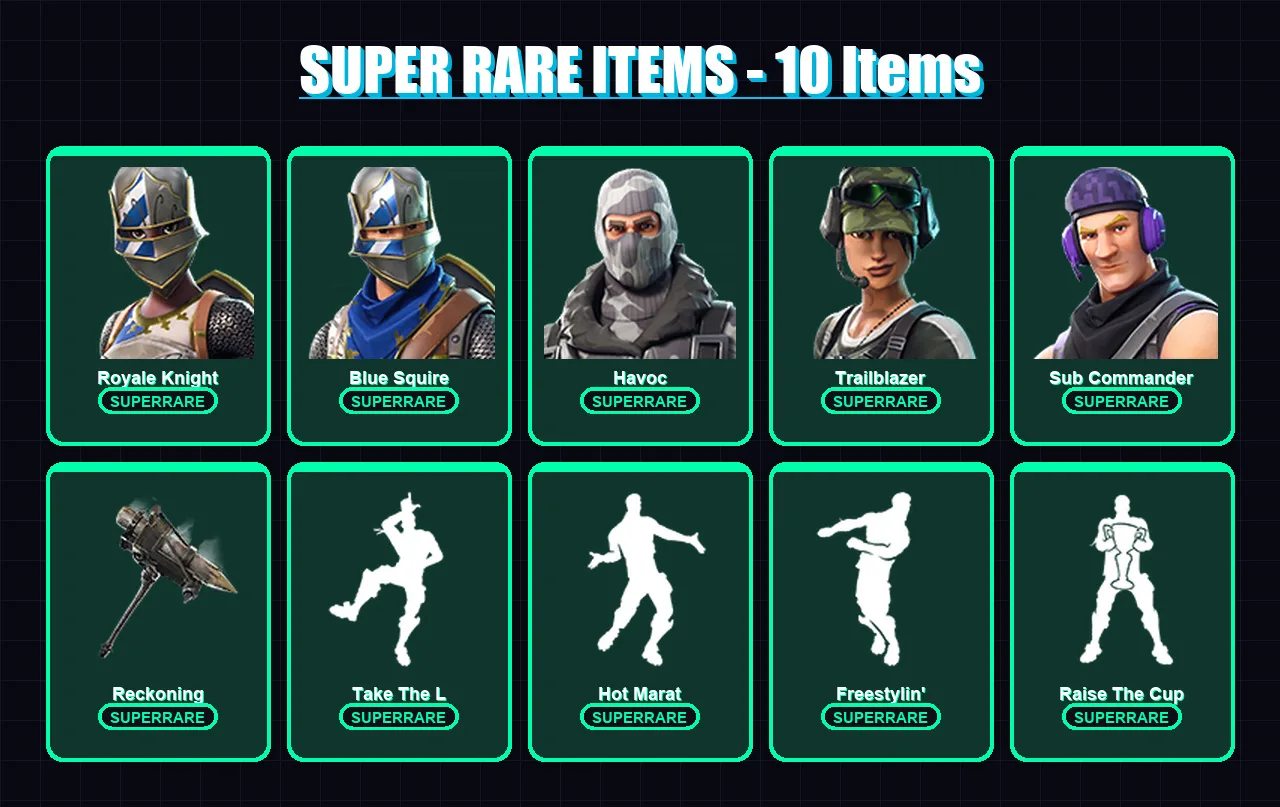 [PC/XBOX/PSN] | Royale Knight | Blue Squire | Havoc | Trailblazer | Sub Commander | 80 skin | 69 pickaxe | 79 emote | 81 glider | Lv862