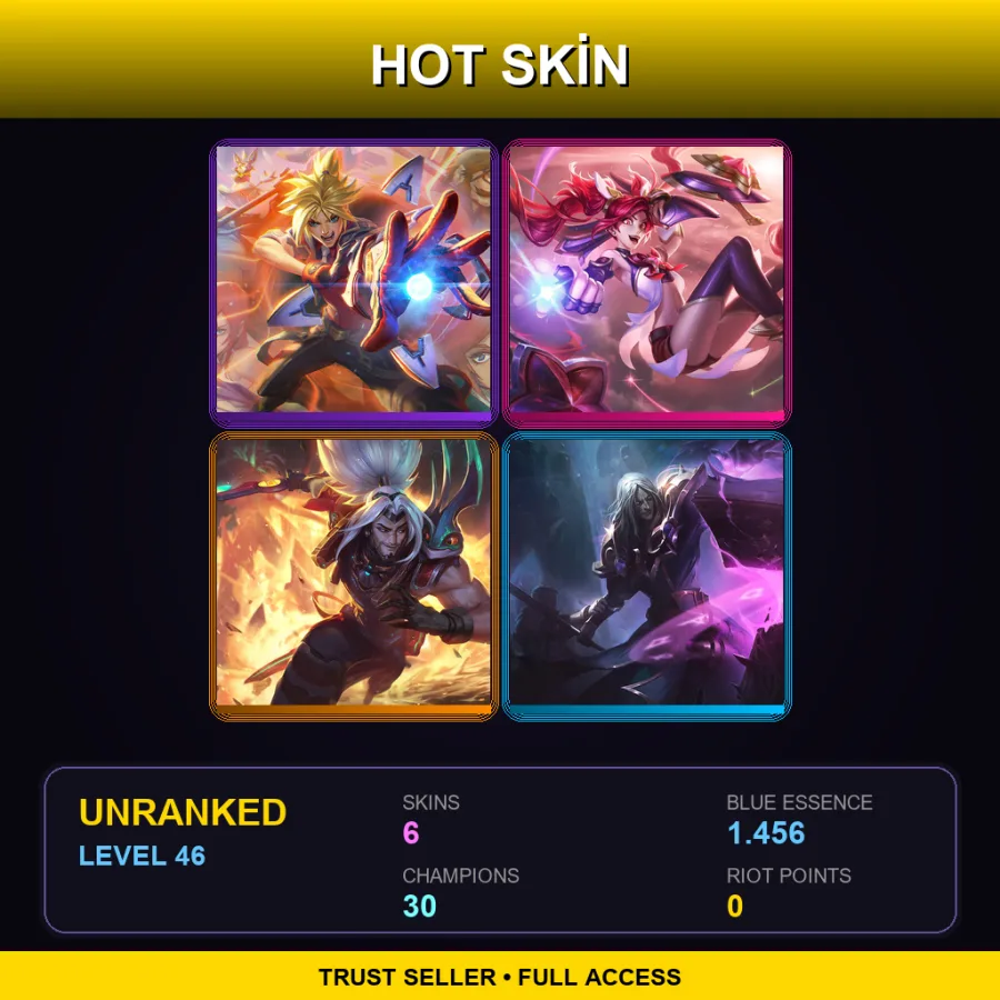 SG | Lv46 | Unranked | 6 Skin | 30 Champ — LoL account