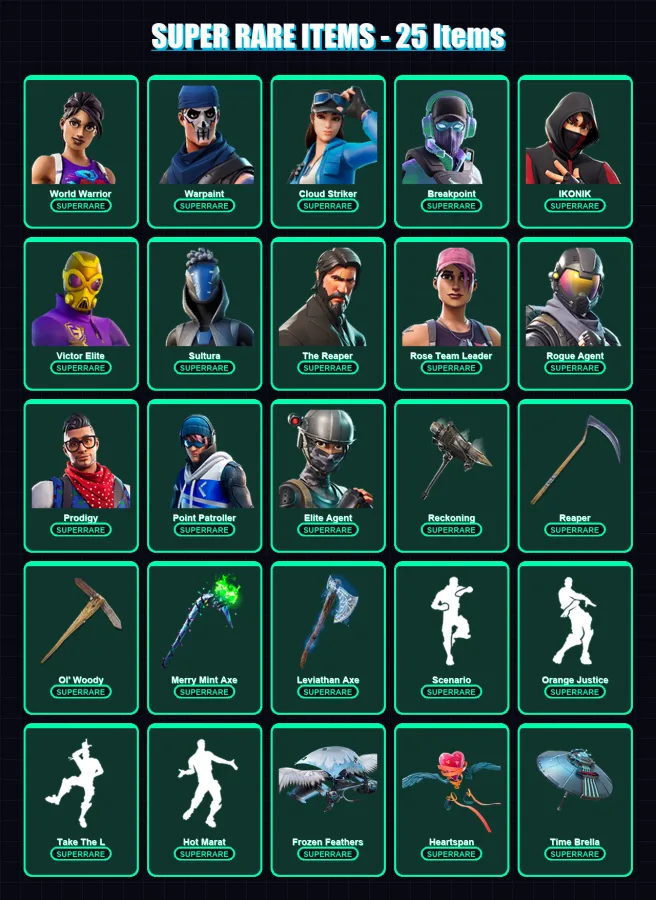 [PC/XBOX] | World Warrior | Warpaint | Cloud Striker | Breakpoint | IKONIK | 300 skin | 248 pickaxe | 195 emote | 178 glider | Lv3184