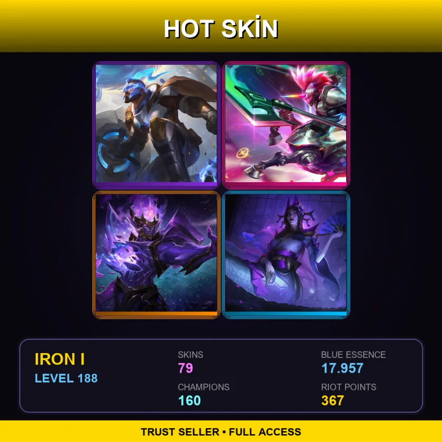 EUW | Lv188 | Iron I | 79 Skin | 160 Champ — LoL account