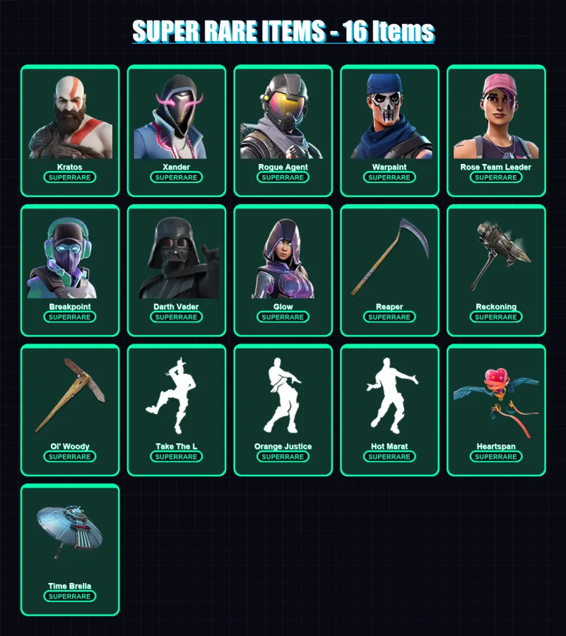 [PC/PSN] | Kratos | Xander | Rogue Agent | Warpaint | Rose Team Leader | 362 skin | 377 pickaxe | 293 emote | 301 glider | Lv3979 — Fortnite account