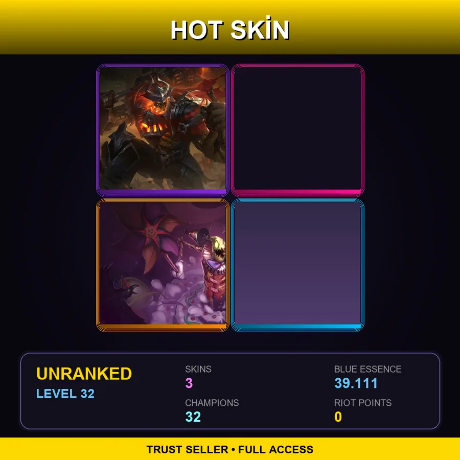 EUNE | High Noon Mordekaiser | Star Nemesis Fiddlesticks | Surprise Party Fiddlesticks | 3 Skin | 32 Champ | Lv32