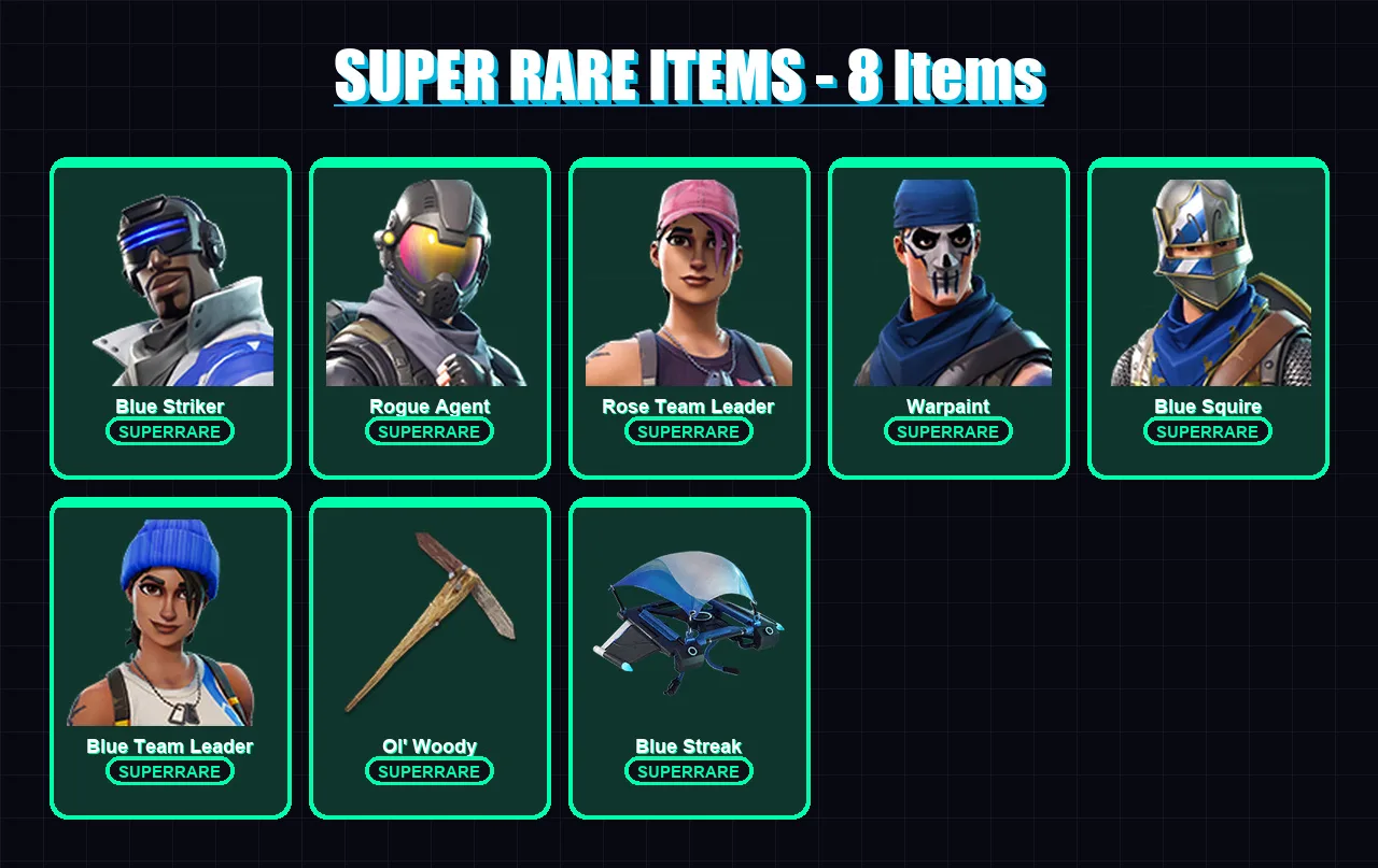[PC/XBOX] | Blue Striker | Rogue Agent | Rose Team Leader | Warpaint | Blue Squire | 10 skin | 13 pickaxe | 13 emote | 14 glider | Lv146