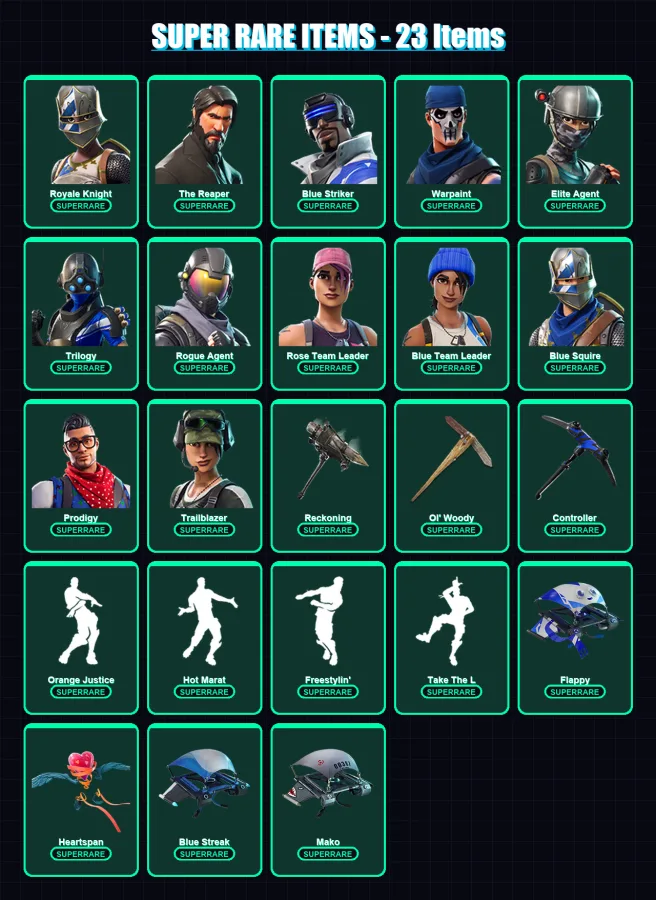 [PS4/PS5/XBOX/PC] | Royale Knight | The Reaper | Blue Striker | Warpaint | Elite Agent | 70 skin | 49 pickaxe | 53 emote | 50 glider | Lv611