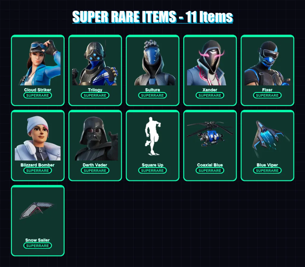 [PS4/PS5/XBOX/PC] | Cloud Striker | Trilogy | Sultura | Xander | Fixer | 55 skin | 71 pickaxe | 43 emote | 61 glider | Lv789