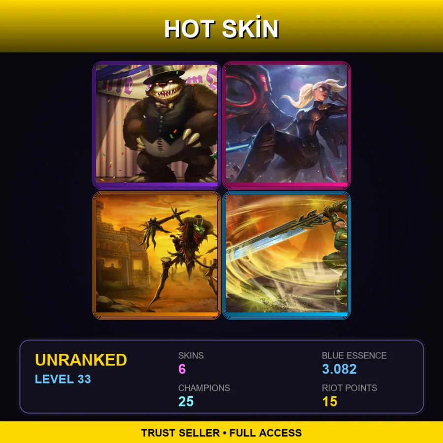 LAS | Lv33 | Unranked | 6 Skin | 25 Champ — LoL account
