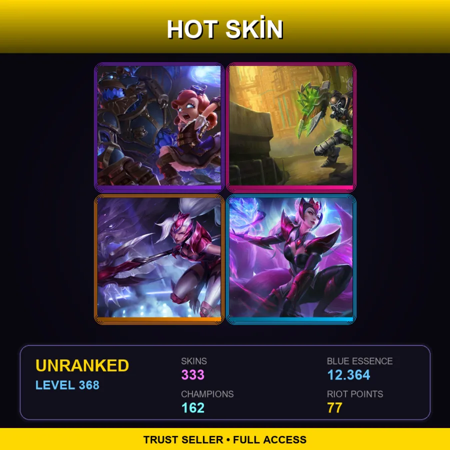 NA | Hextech Annie | Hextech Singed | Challenger Nidalee | Challenger Ahri | 333 Skin | 162 Champ | Lv368