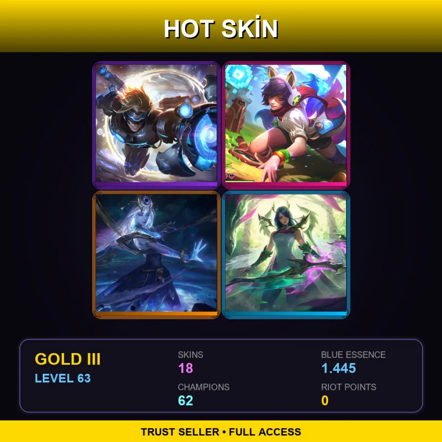 EUW | Lv63 | Gold III | 18 Skin | 62 Champ