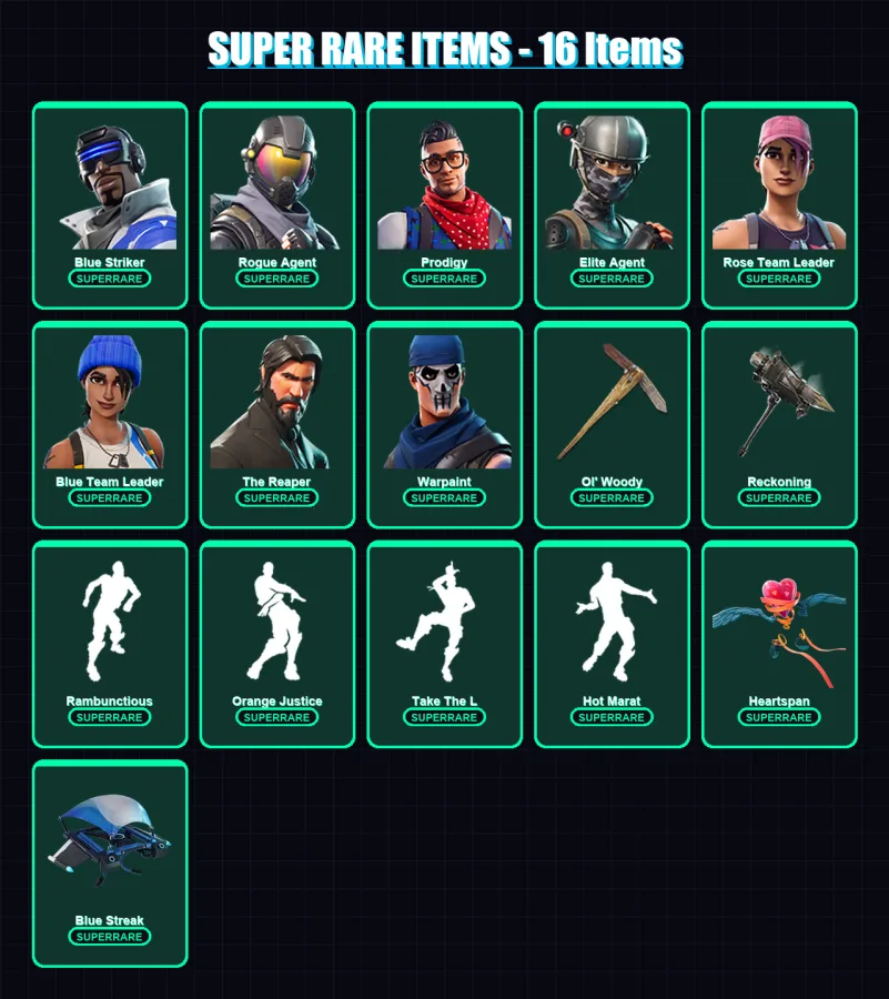 [PS4/PS5/XBOX/PC] | Blue Striker | Rogue Agent | Prodigy | Elite Agent | Rose Team Leader | 85 skin | 32 pickaxe | 76 emote | 43 glider | Lv478