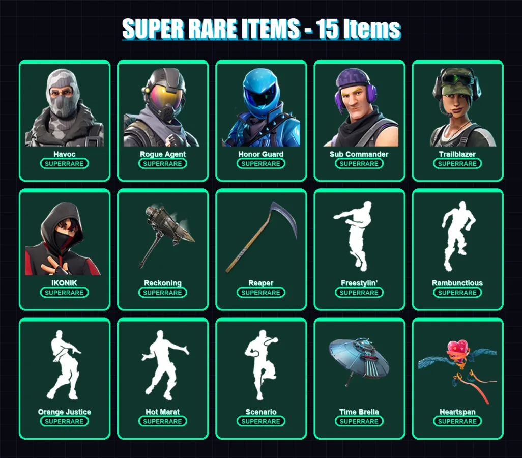 [PC/XBOX] | Havoc | Rogue Agent | Honor Guard | Sub Commander | Trailblazer | 109 skin | 73 pickaxe | 116 emote | 79 glider | Lv1361
